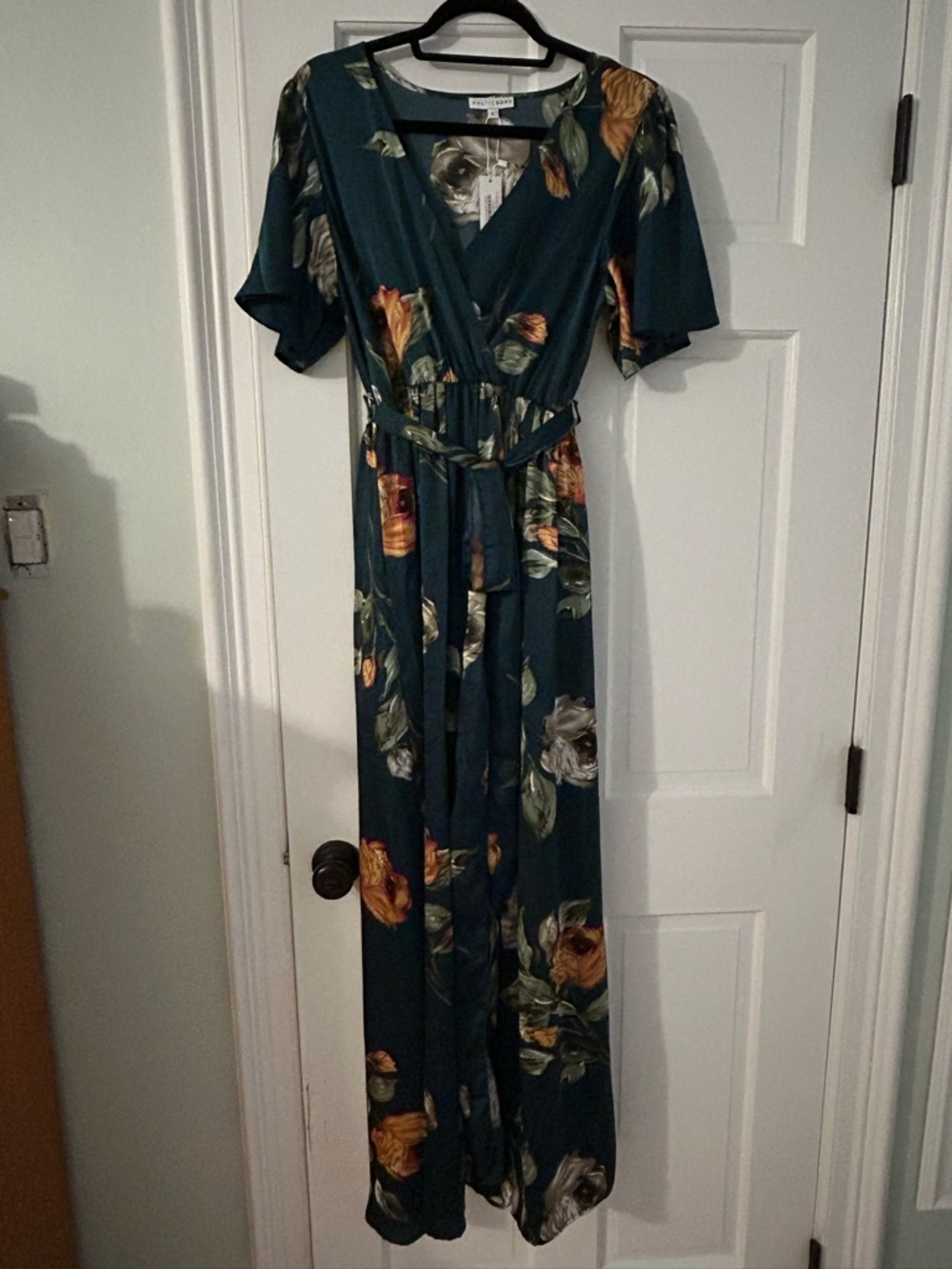 Baltic Born Teal Floral Wrap Maxi Dress with Orange and Cream Blooms